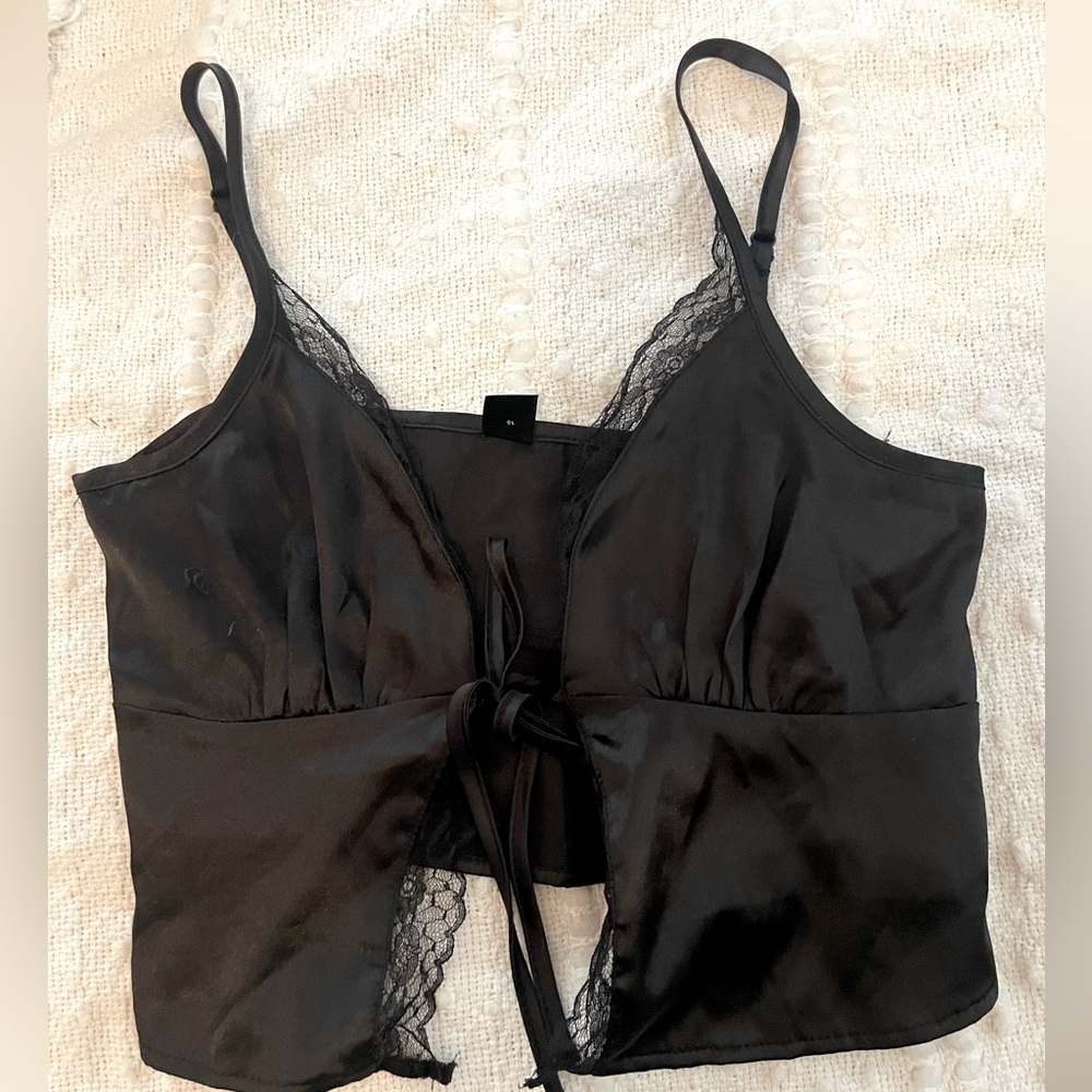 SHEIN black lace tie top